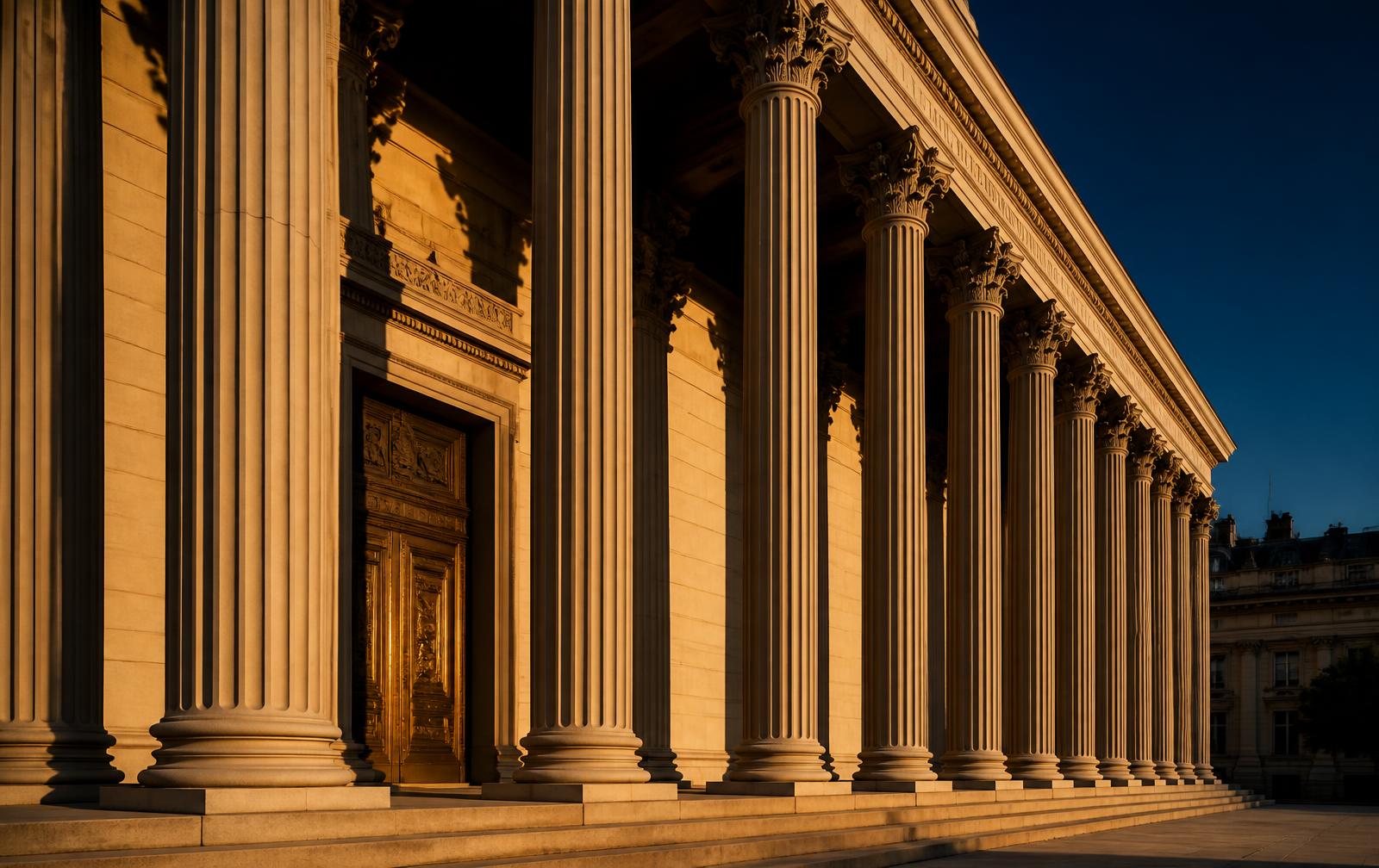 Courthouse colonnade at dawn